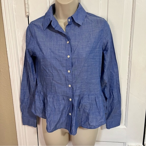 Lilly Pulitzer Carina Peplum Button Down Top Blue Haven XXS L1 - Picture 2 of 7